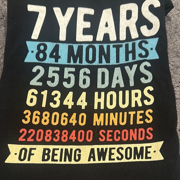 Other - Kids 7th Birthday Graphic Tee - Black with Multicolor Print 7 Years Old NWOT